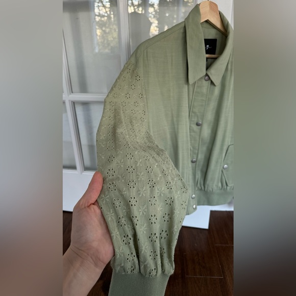 7 For all mankind, pastel green jacket size M beautiful embroidered sleeves - Picture 3 of 6